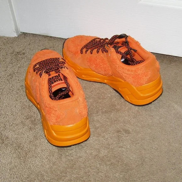 NEW! size 8.5/39 JUST CAVALLI Ladies Orange Fuzzy sneakers - Picture 7 of 15